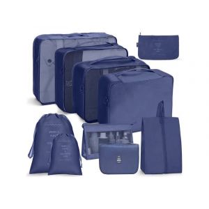 Lot de 10 sacs de rangement de voyage &iquest; Organiseur de bagages bleu marine pour v&ecirc;tements, chaussures et accessoires - Neuf