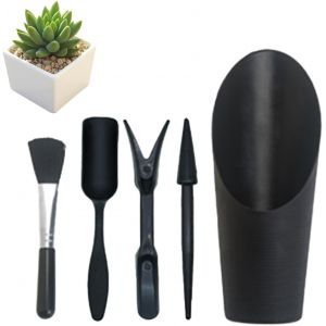 KALANKA-Lot de 5 Outils de Plantation pour Plantes Grasses avec Brosse de Nettoyage, Outils de rempotage pour Jardin et Plantation &agrave; la Maison(Noir) - Neuf