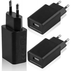 KALANKA-Lot de 3 Chargeurs USB 5V 2A 10W, Adaptateur Secteur USB-A Universel AC 100-240V, Bloc Alimentation Rapide et Stable pour iPhone, Android, Tablette, Montre, Smartphone Routeur WiFi, LED Noir - Neuf