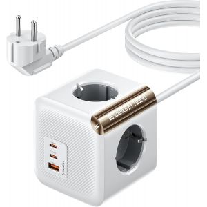 Ytfhg-Prise Murale Usb 7 En 1, 4 Prises Secteur 220v, 2 Ports Usb-C, 1 Usb-A, Chargeur Usb Intelligent, Multiprise Murale Avec Rallonge 1.5m, Pour Bureau, Maison, Voyage - Neuf