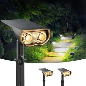 Lampe Solaire Exterieur Detecteur De Mouvement 1000lm, 3000k Blanc Chaud & 6500k Blanc Froid, 24 Led Spot Solaire Avec 3 Modes, Ip67 Étanche, Projeteur Solaire Pour Jardin/Allée, Lot De 2 - Neuf