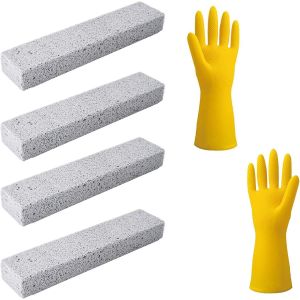 Pierre Ponce de Nettoyage &Eacute;cologique, Lot de 5 Pierre de Nettoyage pour Toilettes, Pierre Abrasive Crepiere, Pierre Ponce WC, Bloc de Nettoyage, Gants, pour Barbecue Grills, Toilettes - Neuf