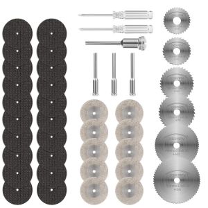 36PCS Mini Diamond Cutting Discs,Cutting Discs for Dremel,HSS Resin Circular Saw Blade with 5 SC Mandrels and 2 Screwdrivers for Cutting Wood,Metal,Plastic,Stone - Neuf