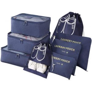 Organisateur De Voyage, Lot De 8 Organ Urs De Bagage Pour Voyage,Diff&eacute;rents Tailles Des Cubes &Eacute;tanche Sacs De Voyage Rangement (Bleu Fonc&eacute;) - Neuf