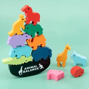 Dinosaure Color&eacute; En Bois Animal Empilage Bloc &Eacute;quilibre Jeu &Eacute;ducation Enfants Toy_Wild Animal# - Neuf
