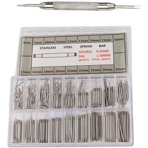 Kal-Kit De R&eacute;paration Pour Bracelet De Montre,360 Pcs Barres De Ressort De Bande En Acier Inoxydable Avec 1 Pcs Outil De R&eacute;paration De Dissolvant R&eacute;paration De Bracelet Barrette Ressort Bracelet 8-25 - Neuf