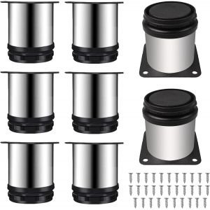 Lot De 8 Pieds De Meuble Réglables En Acier Inoxydable, Diamètre 50 Mm/Hauteur 50 Mm, Pieds De Table Ronds Réglables Pour Meubles Tv, Armoires, Lits Et Postes De Travail, Avec 32 Vis (Noir Et Argent) - Neuf
