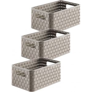 Country Lot de 3 boîtes de rangement 6l en rotin,Plastique (PP) sans BPA,cappuccino,3 x A5/6l (28.0 x 18.5 x 12.6 cm) - Neuf