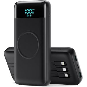 Batterie Externe Sans Fil 26800mah, 7 En 1 Powerbank Fast Charging Avec 3 Ports Et 3 Câbles,25w Pd3.0+Qc4.0 Chargeur Externe Portable Avec Écran Lcd Compatible Avec Iphone Huawei Samsung Xiaomi-Noir - Neuf