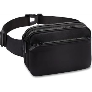 SJZG-Ty2016 Sac Banane Tendance Pour Femme Avec 3 Poches Zippées - Sac Banane Décontracté Pour Voyage, Randonnée, Cyclisme, Fête, Fermeture Éclair Noire., Taille Unique - Neuf