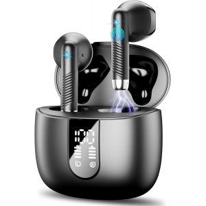 JGD-Ecouteurs Bluetooth sans Fil, 2023 Ecouteurs Bluetooth 5.3 HiFi St&eacute;r&eacute;o Mic, 40H Oreillette Bluetooth avec &Eacute;cran LED, IP7 Etanche Contr&ocirc;le Tactile Casque Bluetooth intra R&eacute;duction de Bruit iOS And - Neuf