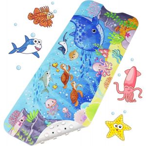 Kalanka-Tapis De Baignoire Antidérapant Bebe, 100x40cm Tapis De Bain Anti Glisse Tapis De Douche Résistant Avec 200 Ventouse Pour Enfants Et Bébé, Matériel De Pvc Sans Bpa Lavable En Machine (Océan) - Neuf