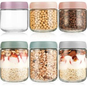 Mevronisshop-Bocal En Verre Avec Couvercle Lot De 6 Pots, Overnight Oats Jar Pour L'avoine, Salade, Yaourt, Pudding, Chutney,Confiture, Préparation Repas Pot Mason - Neuf