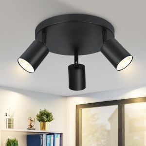 Plafonnier 3 Flammes Plafonnier Salon : Moderne Plafonnier Gu10 Projecteur Rond Noir Lampe De Cuisine Couloir Spot De Plafond Int&eacute;rieur Orientable Spot Pour Chambre Cuisine Sans Ampoule - Neuf