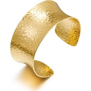 Eryi-Bracelet Femme Or Manchette Martelé Large Hypoallergénique Antidécoloration Ajustable Design Sculptural Fait Main Bijou Statement Cadeau Anniversaire Noël - Neuf