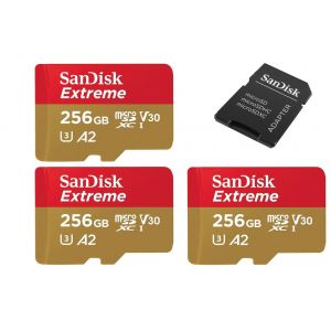 Lot de 3 SanDisk Extreme A2 256 Go micro SDXC Carte m&eacute;moire flash - Class 10 - Neuf