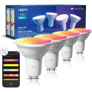 Kalanka-Bg1 Ia Ampoule Connect&eacute;e Gu10, Concepteur D'&eacute;clairage Ia Personnalis&eacute;, Compatible Avec Alexa Et Google Assistant, Gu10 Wifi Et Bluetooth, Multicouleurs Rgbcct, Contr&ocirc;le Vocal, Music Sync, 4pc - Neuf