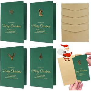 CHECARZHN--NO1-Cartes De Noël 4 Paquets, Cartes De Voeux De Noel Bronzantes Vintage Vierges Avec Enveloppes, Cartes De Visite Cadeau Joyeux Noël Joyeux Noël Pour Invitations De Fête D'Anniversaire - Neuf