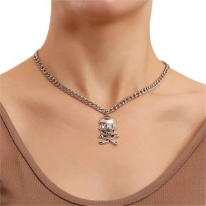 Kal-Punk Crâne Collier Ras Du Cou Argent Squelette Pendentif Collier Chaîne Gothique Hip Hop Gourmette Collier Halloween Crâne Squelette Collier Bijoux Pour Femmes Et Filles - Neuf