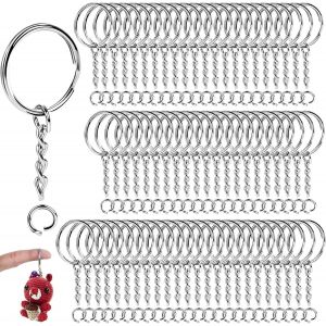 Kal-80 Pi&egrave;ces Porte-Cl&eacute;s En Acier Inoxydable 25mm Avec Cha&icirc;nes - Kit De Fabrication De Bijoux Diy Pour Collier, Bracelet, Bricolage - Argent&eacute; Antirouille - Neuf