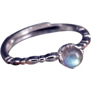 Kahfl-Sri344-Bague Pour Femmes-En Argent Sterling 925-Avec Pierre Bleue-Lisse-Discrète-Réglable - Neuf