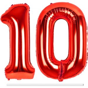 Ballons Anniversaire 10 Ans Rouge, 83Cm Helium Ballon Chiffre 1 Et 0 Numero Aluminium Ballon D&eacute;coration Birthday 10 An Pour Fille Garcon Enfant Deco De F&ecirc;tes D'Anniversaires - Neuf