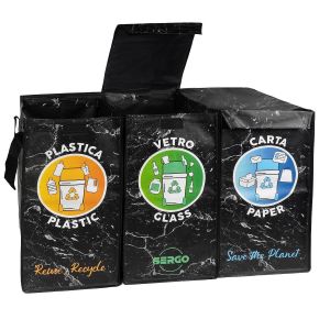 Sacs De Collecte Diff&eacute;renci&eacute;e Avec Couvercle - Conteneurs Diff&eacute;renci&eacute;s Int&eacute;rieurs Et Ext&eacute;rieurs Pour Plastique, Papier Et Verre - Poubelle Diff&eacute;renci&eacute;e 3 Compartiments Marbre Design - Neuf