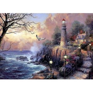 Peinture Au Diamant 5d,Par Num&eacute;ros Kits D'artisanat Et De Couture Point De Croixautocollants Muraux Pour La D&eacute;coration Du Salon,Phare (48x36cm / 14x18inch) - Neuf