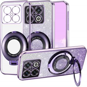 SJZG-Couqe Magn&eacute;tique Pour Oneplus 10 Pro 5G [Compatible Avec Magsafe] Avec Anneau Support, Housse Etui De Protection Antichoc En Silicone, Transparente Paillettes 2 En 1 S&eacute;parable Case (Violet) - Neuf