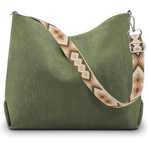 KALANKA-Sac a Main Femmes en Velours C&ocirc;tel&eacute;, Sac Fourre-tout Femme avec Bandouli&egrave;re R&eacute;glable, Sacs &agrave; Main de Grande Capacit&eacute;, Sac &agrave; Bandouli&egrave;re D&eacute;contract&eacute; pour &eacute;cole, Travail, Voyages - Neuf