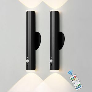 Lot De 2 Appliques Murales Led Rechargeables À Piles Avec Détecteur De Mouvement Et Télécommande, Intensité Variable Et 3 Couleurs, Pour Salon, Chambre À Coucher - Neuf