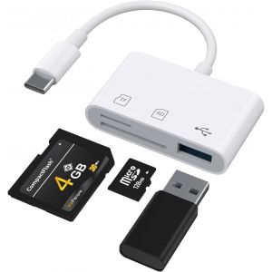 USB C 2.0 Memory Card Readers, SD + TF Card Slot Design 3 in 1 USB C Adapter Plug and Play, for Samsung/Xiaomi (White) - Neuf