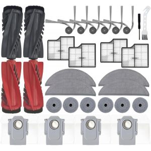 SUBZONAL-Lot de 30 Accessoires de Rechange pour Aspirateur Roborock Saros 10/G30,2 Brosses Principales Doubles 6 Brosses Lat&eacute;rales 4 Filtres HEPA 4 Serpill&egrave;res Rondes 4 Sacs &agrave; Poussi&egrave;re 1 brosse de N - Neuf