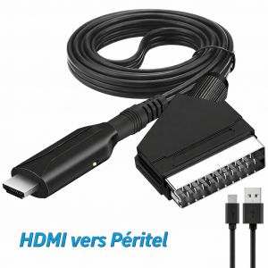 C&acirc;ble HDMI vers P&eacute;ritel pour T&eacute;l&eacute;vision Ancienne &iquest; Affichez vos Appareils HDMI sur TV SCART &iquest; 1080p &iquest; C&acirc;ble avec Alimentation USB &iquest; Plug and Play &iquest; Stra&szlig;e Tech - Neuf