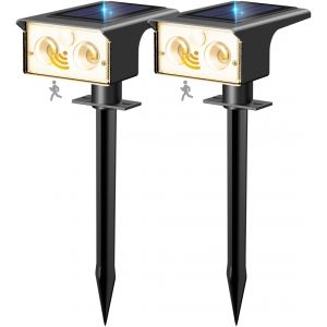 Lot De 2 Lampe Solaire Exterieur Detecteur De Mouvement, 6500k Lumiere Ext&eacute;rieur Puissant, 3 Modes Spot Solaire Ip65 &Eacute;tanche Eclairage, Projecteur Solaire Pour Jardin Chemins Blanc Chaud - Neuf
