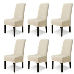 (Beige) 6 Pieces Grande Salle A Manger Housses De Chaise De Grande Taille Machine Amovible Housse De Chaise Pour Salle A Manger De L'hotel De Cuisine, Decoration - Neuf