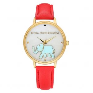 Gaiety Pu Strap Montre Fluorescent &Eacute;l&eacute;phant Bo&icirc;tier Rond Analogique Quartz Montre-Bracelet Rouge - Neuf