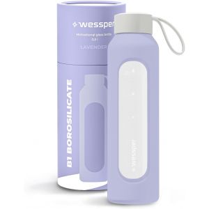 Subzonal-Bouteille En Verre Avec Housse En Silicone, Bouteille En Verre Borosilicat&eacute; Avec Rep&egrave;res Horaires 500 Ml, Bouteille De Sport Id&eacute;ale Pour Le Fitness, L'&eacute;cole, Le Sport, Les Enfants - Violet - Neuf