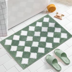 KAL-Tapis De Bain En Grille, Tapis Douche Absorbant Antidérapant, Microfibre Moelleuse, Pour Douche, Baignoire, Lavabo, Décoratif, Lavable En Machine, 50 X 80 Cm, Vert - Neuf