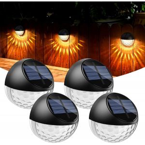 Lot De 4 Lampes Solaires Led, Applique Murale D'ext&eacute;rieur, &Eacute;tanche Ip65, &Eacute;clairage D&eacute;coratif, Lumi&egrave;re Blanche Chaude, Pour Cl&ocirc;ture, Terrasse, Jardin, Porte D'entr&eacute;e, Escalier, Cour, All&eacute;e, Chemin - Neuf