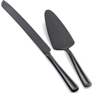 MEVRONISSHOP-Couteau et serveur &agrave; g&acirc;teau noir, 33cm en acier inoxydable pour couper les g&acirc;teaux, set de coupe &eacute;l&eacute;gant pour les mariages, anniversaires, f&ecirc;tes - Neuf