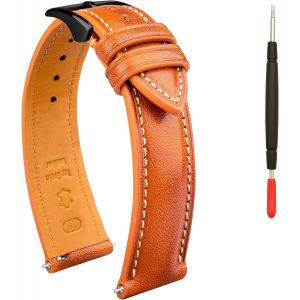Eryi-Quick Release Bracelet De Montre En Cuir Tanné À L'huile Deux Tons 18 Mm, 19 Mm, 20 Mm, 21 Mm, 22 Mm Pour Hommes Et Femmes, 22mm, Cuir, Pas De Gemme - Neuf
