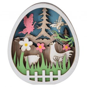 Hjlian Oufs De Paques En Bois A Led Motif Dinde Ornements De Paques En Buis Naturel Decoration De Paques En Bois A Lumiere Chaude Pour Paques - Neuf