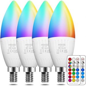 Ampoule Led E14 5w (Équivalent 40w), Ampoule De Bougie, Couleur Rgb Changement Variation Coloré Rgbw Globe Blanc Chaud 2700k Dimmable Par Télécommande (Lot De 4) - Neuf