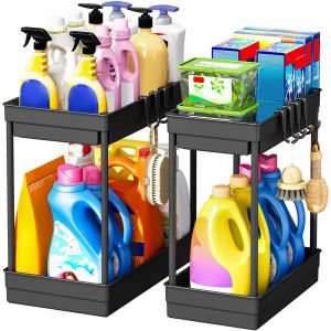 KALANKA-Lot de 2 Rangement sous &Eacute;vier - 2 niveaux organisateur sous evier cuisine - Rangement Et Organisation De Cuisine, Noir - Neuf