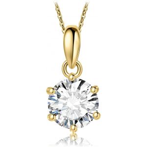 Tianyi-1-3ct Classique Cubic Zirconia Pendentif Taille Rond Solitaire Argent 925 Femme, Plaqu&eacute; Or Jaune Or Rose Collier Chaine Diamant Simul&eacute; Mariage Mariee 45cm, Ensemble Parure Bijoux Cadeau - Neuf