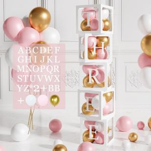 ChicSlick-104 Cube Baby Shower Decoration Pour Filles,5 Boîte Ballon Décoration Douche Bébé Roses Avec Lettre,45 Ballons Roses En Or Blanc,Boîtes Bébé Pour Baby Shower,Décoration Fête D'Anni[X271] - Neuf