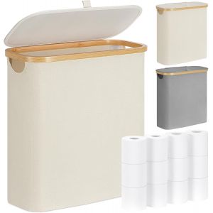 33L Rangement Papier Toilette,Bambou Boite Rangement Papier Salle de Bain avec Couvercle,Réserves à Rouleaux de Papier Toilette,Panier Papier Toilette pour jusqu'à 9-16 Rouleaux,Beige - Neuf
