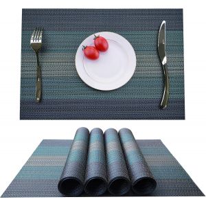 Ershi- Set De Table Tissu Lavable Rectangulaire 30 X 45 Cm Bleu Vert Napperon En Coton Et Lin Moderne Imperméables Antidérapant Rés[4714] - Neuf