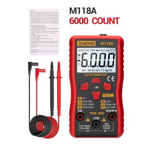ANENG M118A Mini multim&egrave;tre num&eacute;rique testeur automatique Mmultimetro True Rms Transistor m&egrave;tre avec donn&eacute;es NCV maintien 6000 points lampe de poche - Type Rouge - Neuf